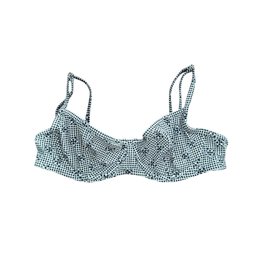VS PINK x Frankies Bikinis Gingham Floral Underwire Bikini Top Black White M